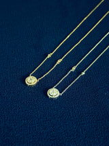 DOLORES - Stunning Necklace With Round CZ Stone Surrounded By Smaller CZs