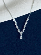KAMA - Flower Shaped With Dainty Drop CZ Necklace In Silver