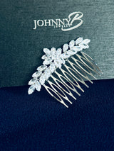MERCEDES - Marquise CZ Leaf Spray Hair Comb In Silver