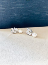 The Elise – Crystal Leaf Pearl Drop Earrings