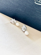 The Elise – Crystal Leaf Pearl Drop Earrings