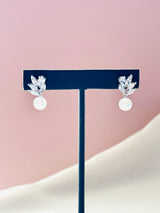 The Elise – Crystal Leaf Pearl Drop Earrings