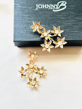 Starlight Cascade – Statement Floral Drop Earrings in Gold with Crystals
