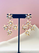 Starlight Cascade – Statement Floral Drop Earrings in Gold with Crystals