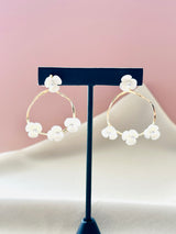 The Hana – Floral Gold Hoop Earrings with Pearl Accents
