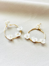 The Hana – Floral Gold Hoop Earrings with Pearl Accents
