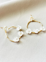 The Hana – Floral Gold Hoop Earrings with Pearl Accents