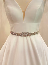 AURELIE - Flower-Centered Crystal Belt Sash In Silver