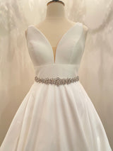 BRENLEY - Gorgeous All-Crystal Floral With Larger Central Flower Belt Sash In Silver