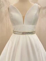 ZENIA - Classic Chevron-Patterned Crystal Belt Sash In Silver