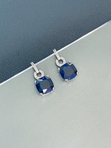 ELODIE - Dangle Sapphire Blue Cushion Earrings In Silver - JohnnyB Jewelry