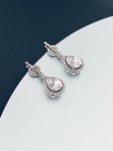 CAMILLA - Round CZ Detailed Teardrop Crystal Earrings In Silver - JohnnyB Jewelry