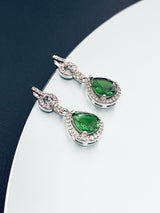 CAMILLA - Round CZ Detailed Teardrop Crystal Earrings In Silver - JohnnyB Jewelry