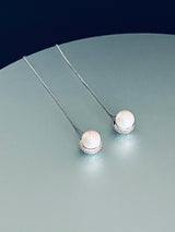 HELAINE - Modern Pave-Capped CZ With Pearl Drop Threader Earrings In Silver - JohnnyB Jewelry