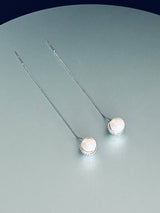 HELAINE - Modern Pave-Capped CZ With Pearl Drop Threader Earrings In Silver - JohnnyB Jewelry