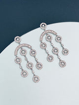 TRINITY - Round CZ Crystal Chandelier Earrings In Silver - JohnnyB Jewelry