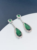 THEODORA - Long Dangle Teardrop CZ Crystal Earrings In Silver - JohnnyB Jewelry