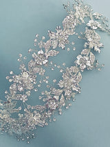 HERMOINE - Flowers With Crystal Accents And Sprays Double-Strand Hair Piece In Silver