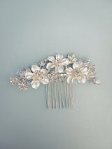 MARA - Metal Flowers With Round Crystal Hair Comb