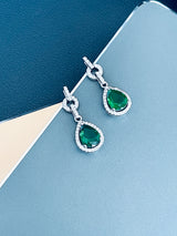 FERNANDA - 16.5" Glamorous Emerald Green CZ Necklace With Large Center Teardrop Stone Necklace In Silver
