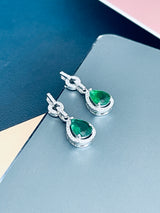 FERNANDA - 16.5" Glamorous Emerald Green CZ Necklace With Large Center Teardrop Stone Necklace In Silver