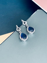 FERNANDA - 16.5" Glamorous Sapphire Blue CZ Necklace With Large Center Teardrop Stone Necklace In Silver - JohnnyB Jewelry