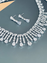 JESSICA - 17" Gorgeous Tassel-Style CZ Necklace With Matching Drop Earrings In Silver - JohnnyB Jewelry