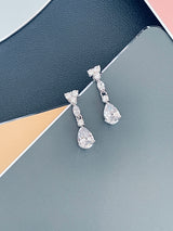 JESSICA - 17" Gorgeous Tassel-Style CZ Necklace With Matching Drop Earrings In Silver - JohnnyB Jewelry