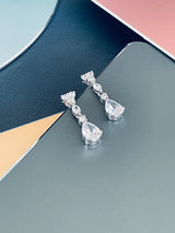 JESSICA - 17" Gorgeous Tassel-Style CZ Necklace With Matching Drop Earrings In Silver - JohnnyB Jewelry