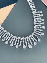 JESSICA - 17" Gorgeous Tassel-Style CZ Necklace With Matching Drop Earrings In Silver - JohnnyB Jewelry