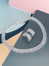 RACQUEL - Bold Multi-CZ Rope-Look Necklace With Matching Earrings In Silver - JohnnyB Jewelry