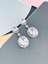 VIRGINIA - 16.5" Clear Oval CZ Necklace And Matching Drop Earrings In Silver - JohnnyB Jewelry
