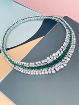 BERENICE - 15.5" Emerald CZ Collar Necklace With Larger Square CZ Stones And Matching Earrings In Silver - JohnnyB Jewelry