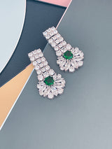 BERENICE - 15.5" Emerald CZ Collar Necklace With Larger Square CZ Stones And Matching Earrings In Silver - JohnnyB Jewelry