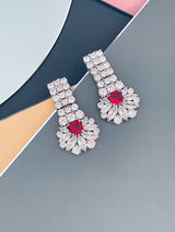 BERENICE - 15.5" Red CZ Collar Necklace With Larger Square CZ Stones And Matching Earrings In Silver - JohnnyB Jewelry