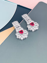 BERENICE - 15.5" Red CZ Collar Necklace With Larger Square CZ Stones And Matching Earrings In Silver - JohnnyB Jewelry