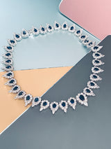 LILIANA - 15.5" Stunning Sapphire Blue Pear-Shaped CZ Choker Necklace With Matching Drop Earrings In Silver - JohnnyB Jewelry