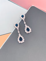 LILIANA - 15.5" Stunning Sapphire Blue Pear-Shaped CZ Choker Necklace With Matching Drop Earrings In Silver - JohnnyB Jewelry