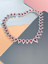 LILIANA - 15.5" Stunning Red Pear-Shaped CZ Choker Necklace With Matching Drop Earrings In Silver - JohnnyB Jewelry