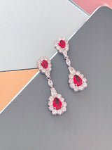 LILIANA - 15.5" Stunning Red Pear-Shaped CZ Choker Necklace With Matching Drop Earrings In Silver - JohnnyB Jewelry