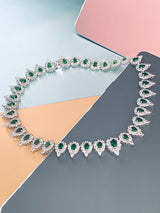 LILIANA - 15.5" Stunning Emerald Green Pear-Shaped CZ Choker Necklace With Matching Drop Earrings In Silver - JohnnyB Jewelry