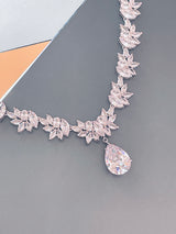 MARIANNA - 16" Embellished CZ Necklace With Teardrop Pendant And Matching Drop Earrings In Silver - JohnnyB Jewelry