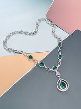 OCTAVIA - 16" Emerald Green CZ Teardrop Necklace With Matching Drop Earrings In Silver - JohnnyB Jewelry