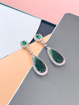 STEPHANIE - Emerald Green CZ Link Necklace With Large Teardrop Pendant And Matching Drop Earrings In Silver - JohnnyB Jewelry