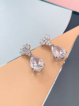 VALENTINA - 16.5" Sparkling CZ Necklace With Teardrop Pendant And Matching Drop Earrings In Silver - JohnnyB Jewelry