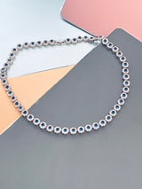 CONSTANCE - 16.5" Sapphire Blue Chic Choker-Style Necklace With Matching Stud Earrings In Silver