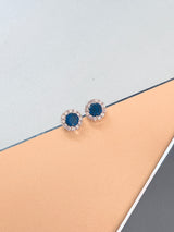 CONSTANCE - 16.5" Sapphire Blue Chic Choker-Style Necklace With Matching Stud Earrings In Silver