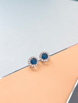 CONSTANCE - 16.5" Sapphire Blue Chic Choker-Style Necklace With Matching Stud Earrings In Silver