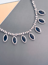 KINSLEY - Sapphire Blue Marquise-Shaped CZ And Matching Drop Earrings In Silver - JohnnyB Jewelry
