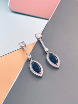 KINSLEY - Sapphire Blue Marquise-Shaped CZ And Matching Drop Earrings In Silver - JohnnyB Jewelry